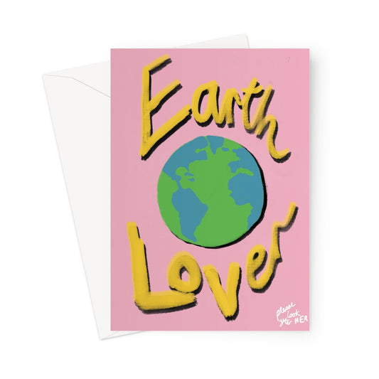 Earth Lover Print - Light Pink, Yellow Greeting Card