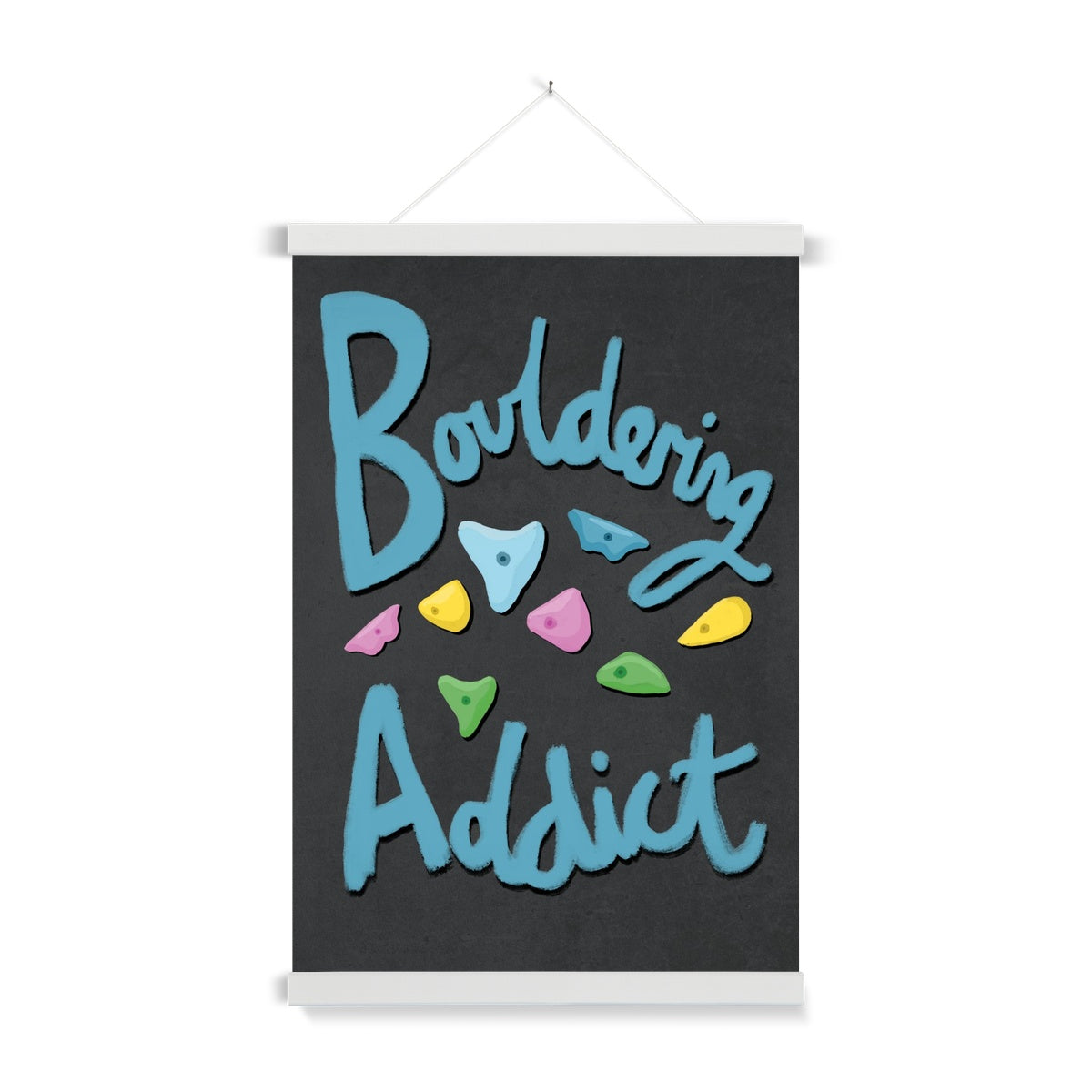 Bouldering Addict - Black and Blue Fine Art Print with Hanger
