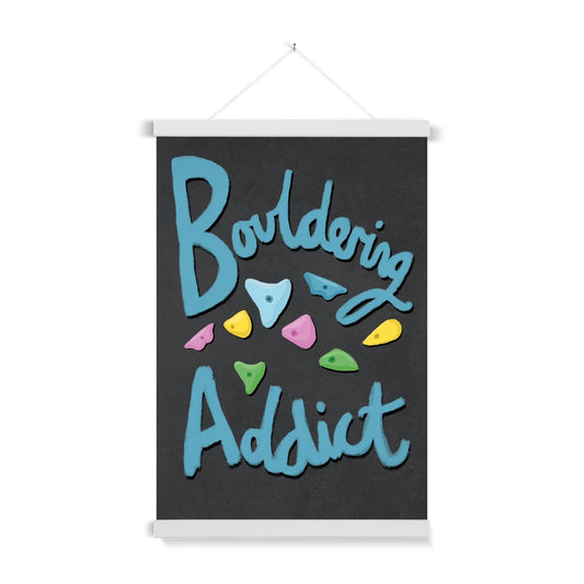 Bouldering Addict - Black and Blue Fine Art Print with Hanger