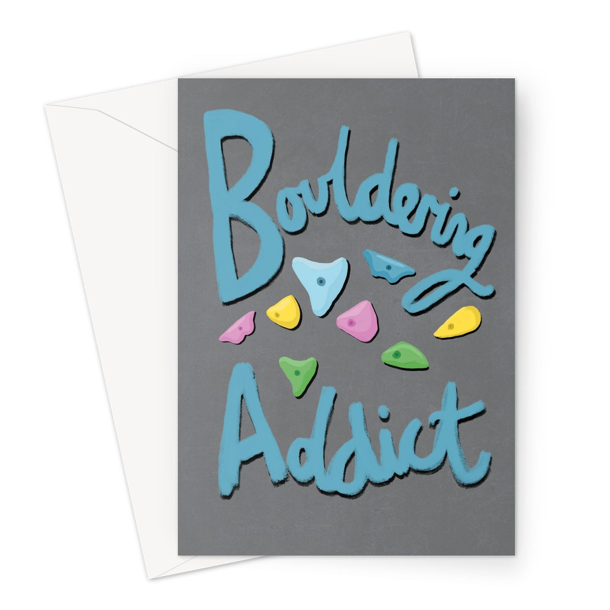 Bouldering Addict - Grey and Blue Greeting Card