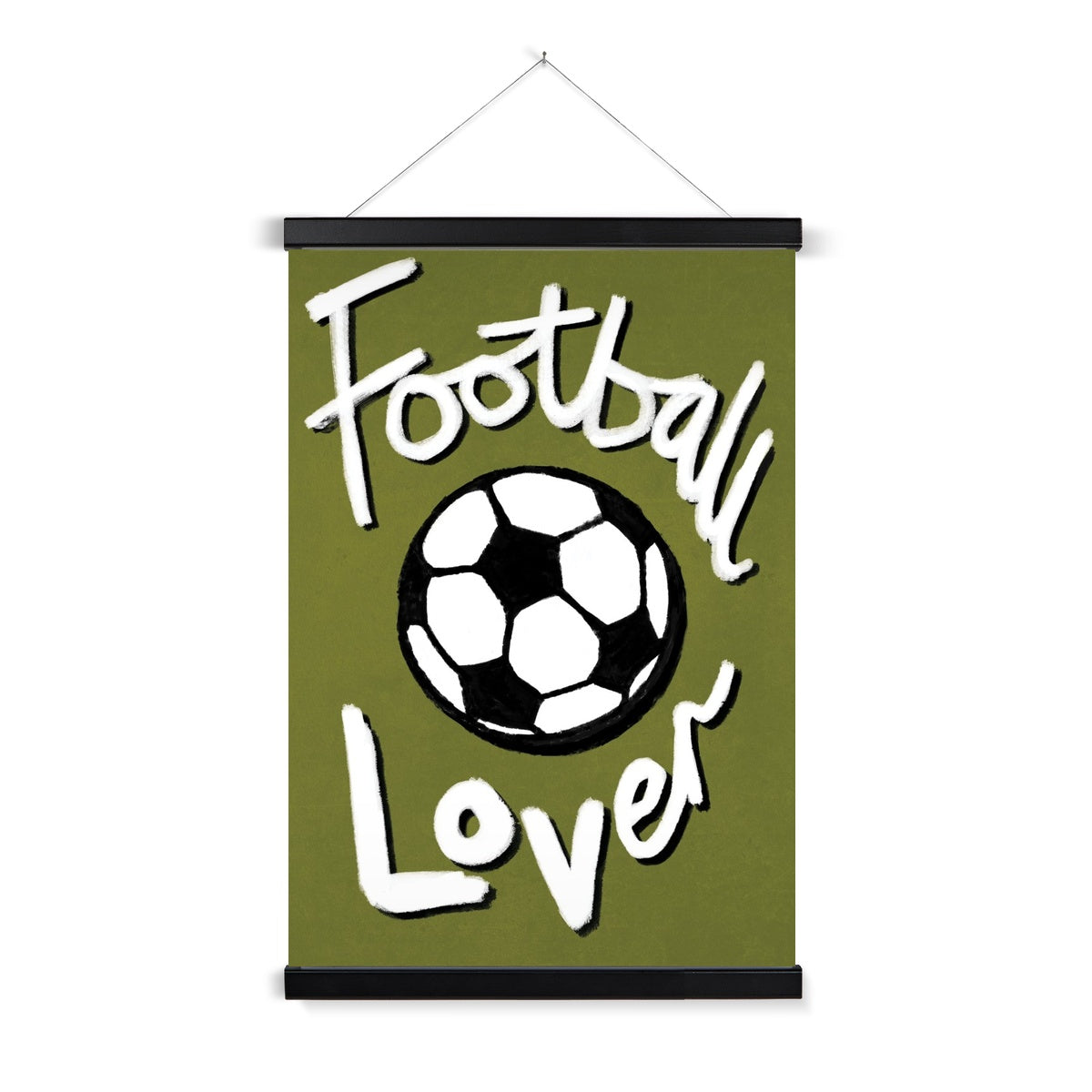 Football Lover Print - Olive Green, Black, White Fine Art Print with Hanger