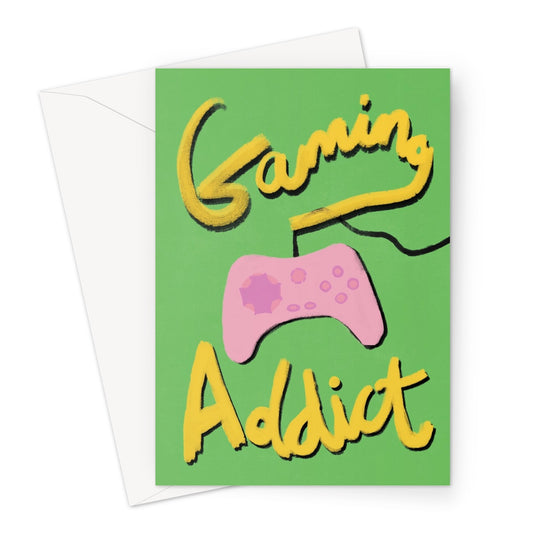 Gaming Addict Print - Green, Yellow, Pink Greeting Card