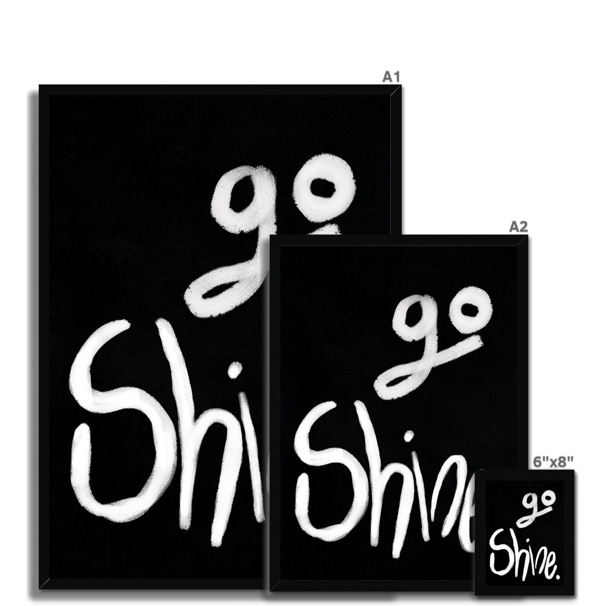 Go Shine - Black, White Framed Print