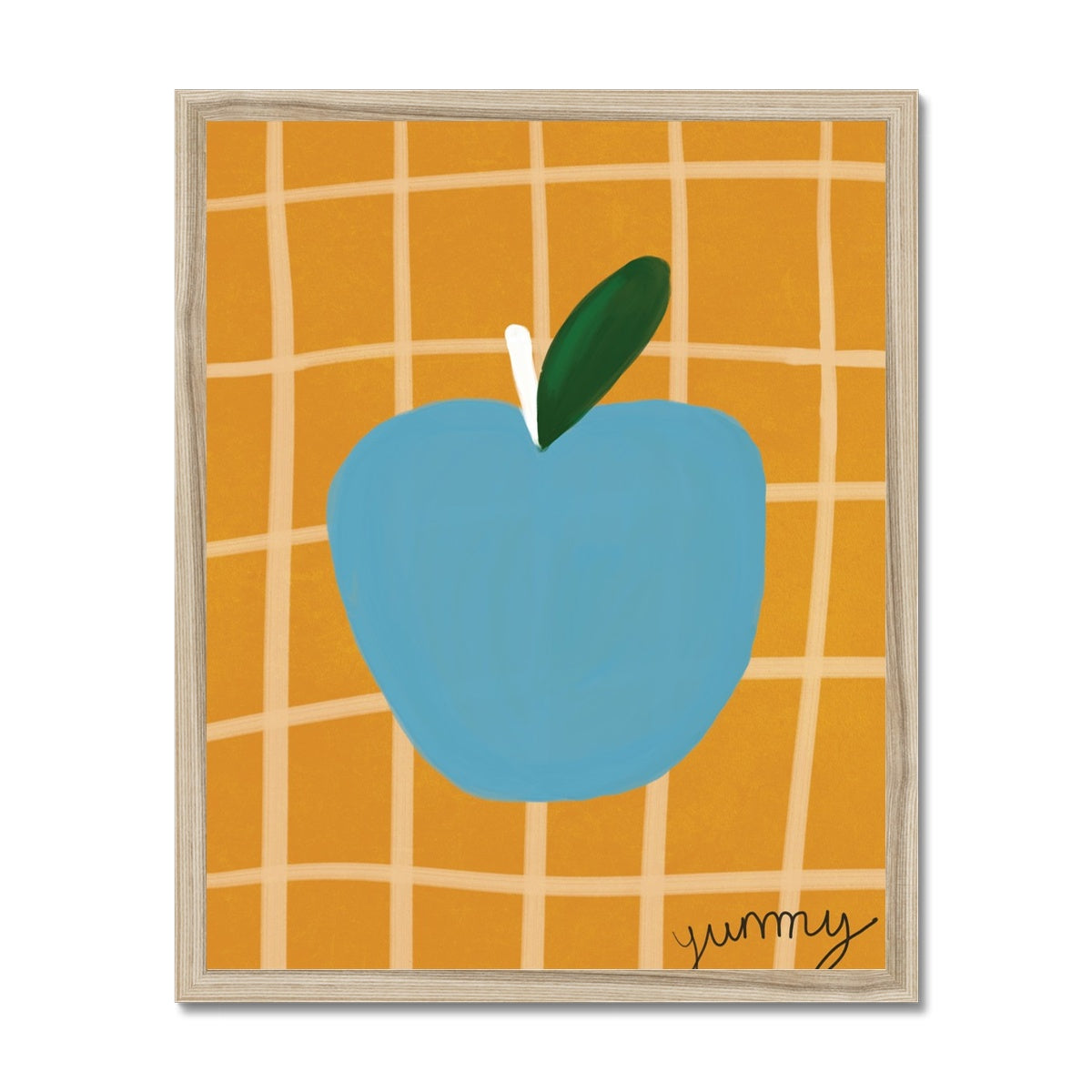 Yummy Apple Print - Brown, Blue Framed Print