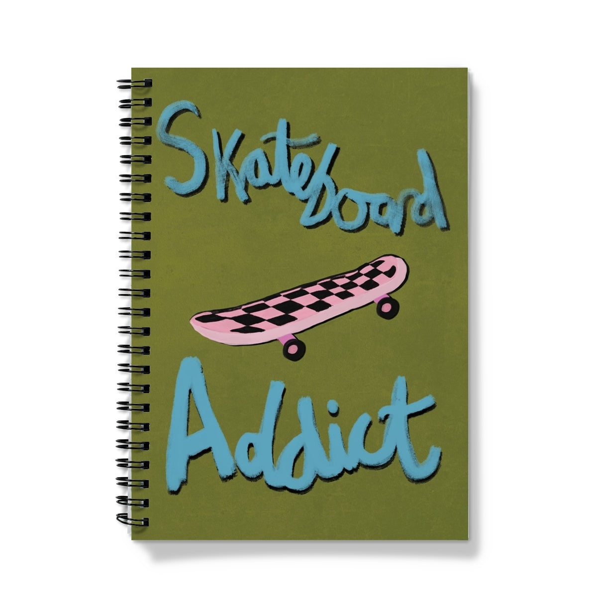 Skateboard Addict - Olive Green, Blue, Pink Notebook
