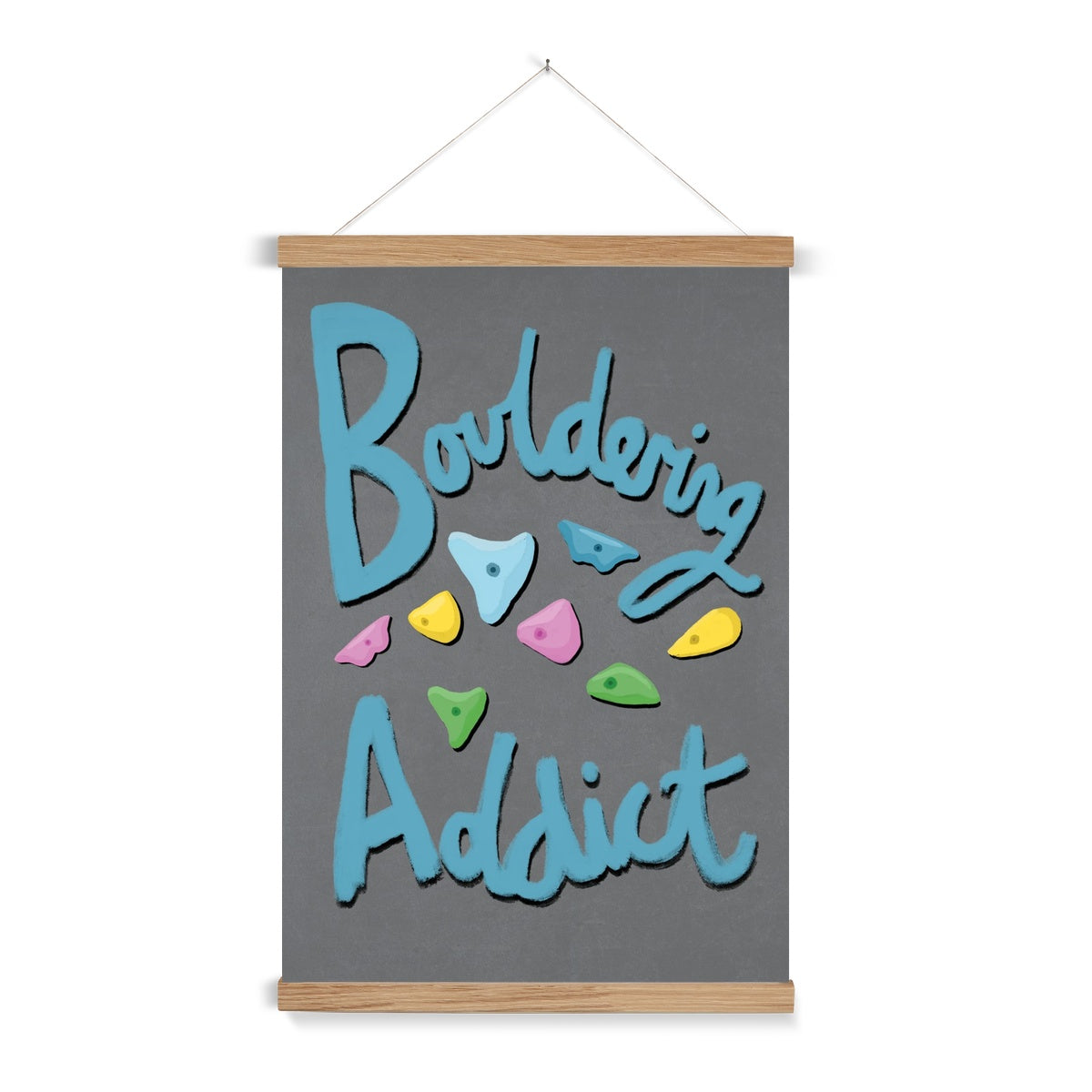 Bouldering Addict - Grey and Blue Fine Art Print with Hanger