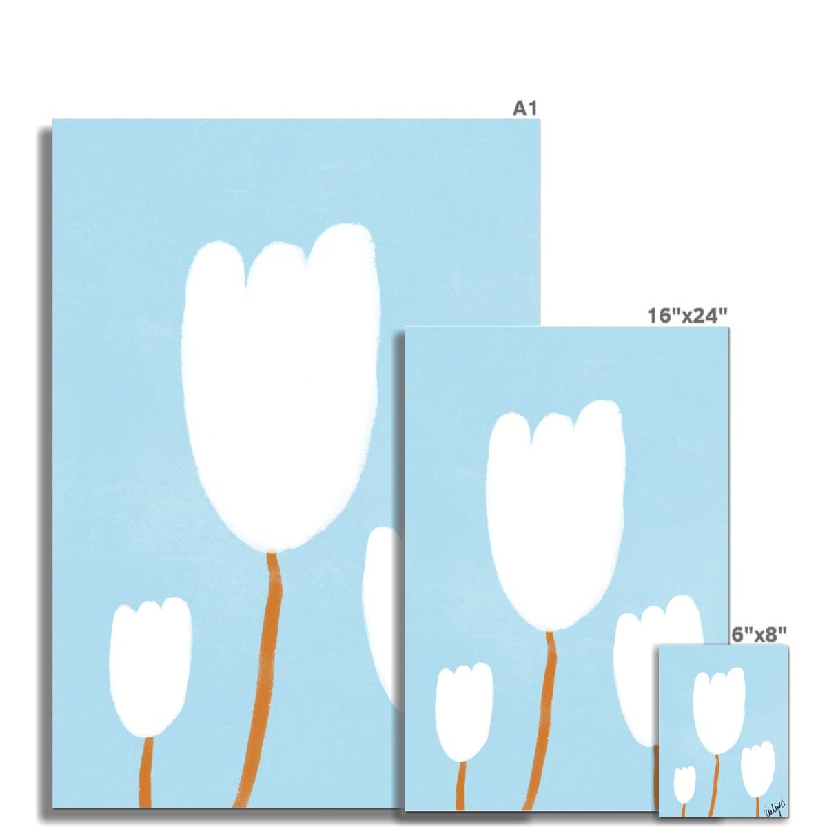 Tulips Print - Blue, White Fine Art Print