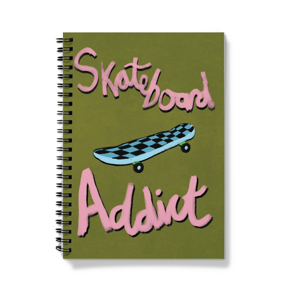 Skateboard Addict - Olive Green, Pink, Blue Notebook