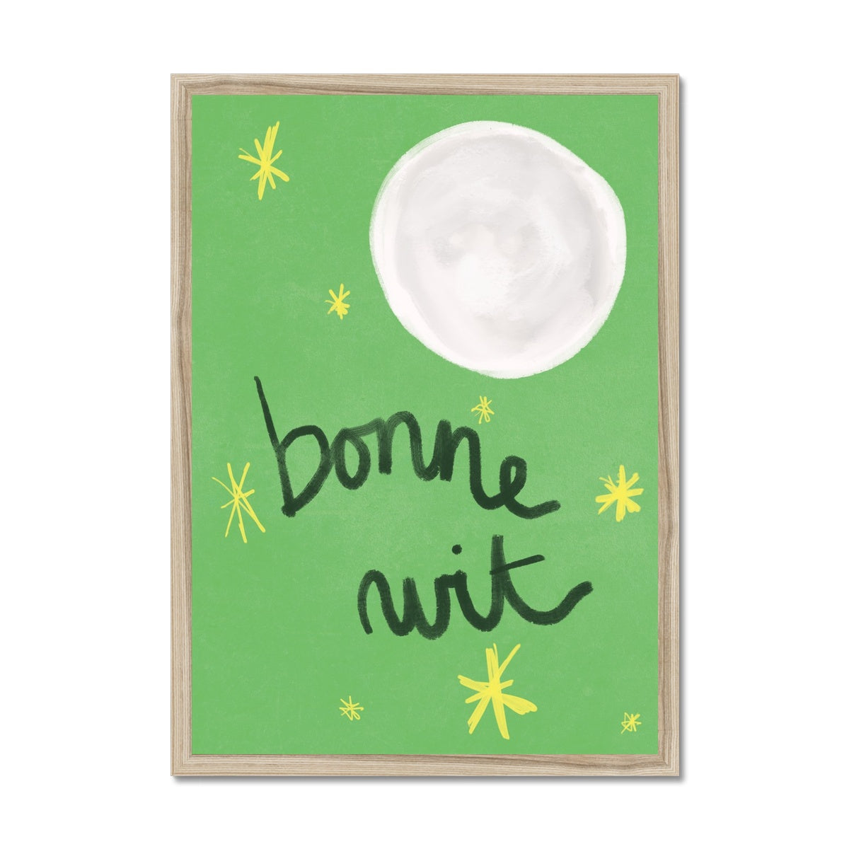 Bonne Nuit Print - Green with Dark Green Framed Print