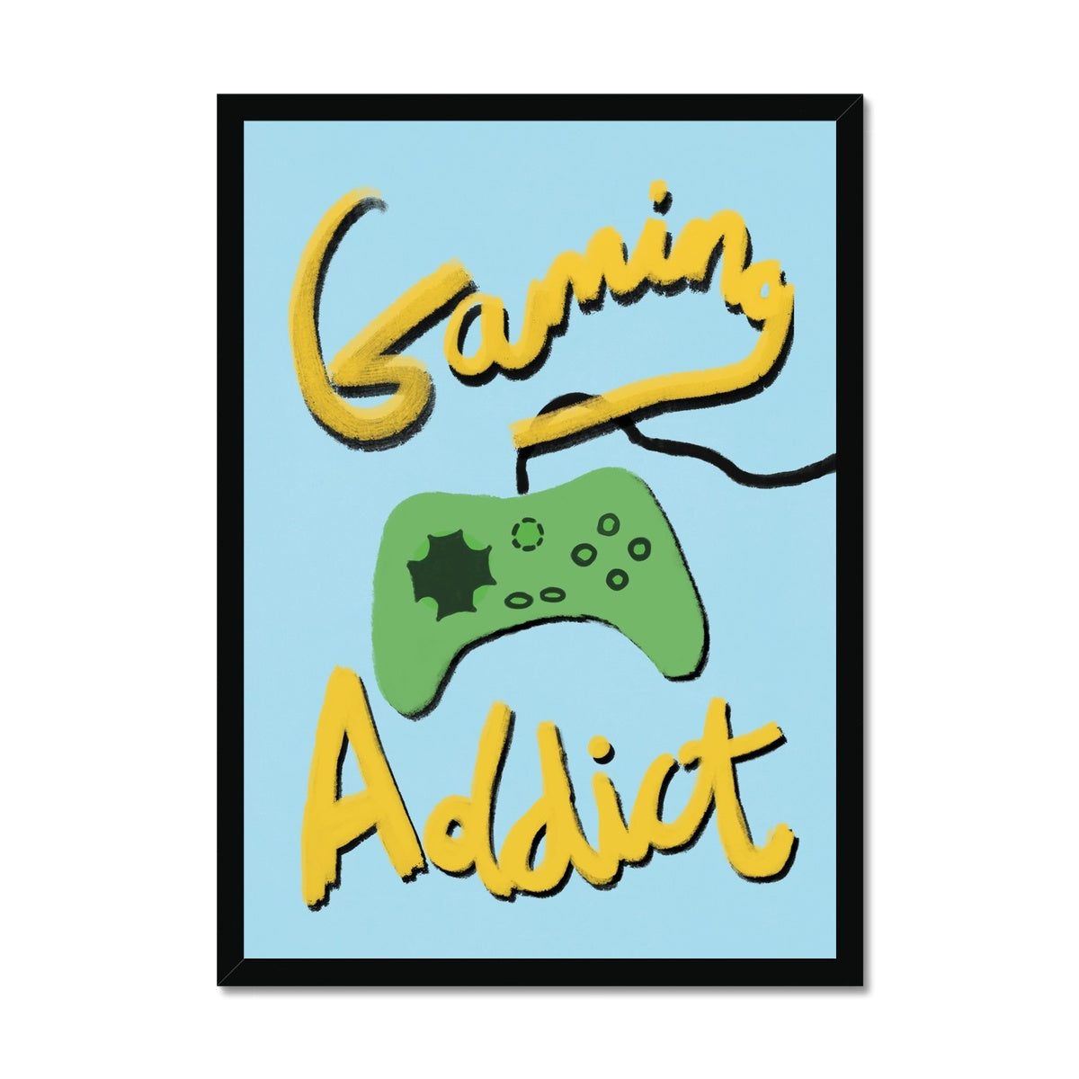 Gaming Addict Print - Light Blue, Yellow, Green Framed Print
