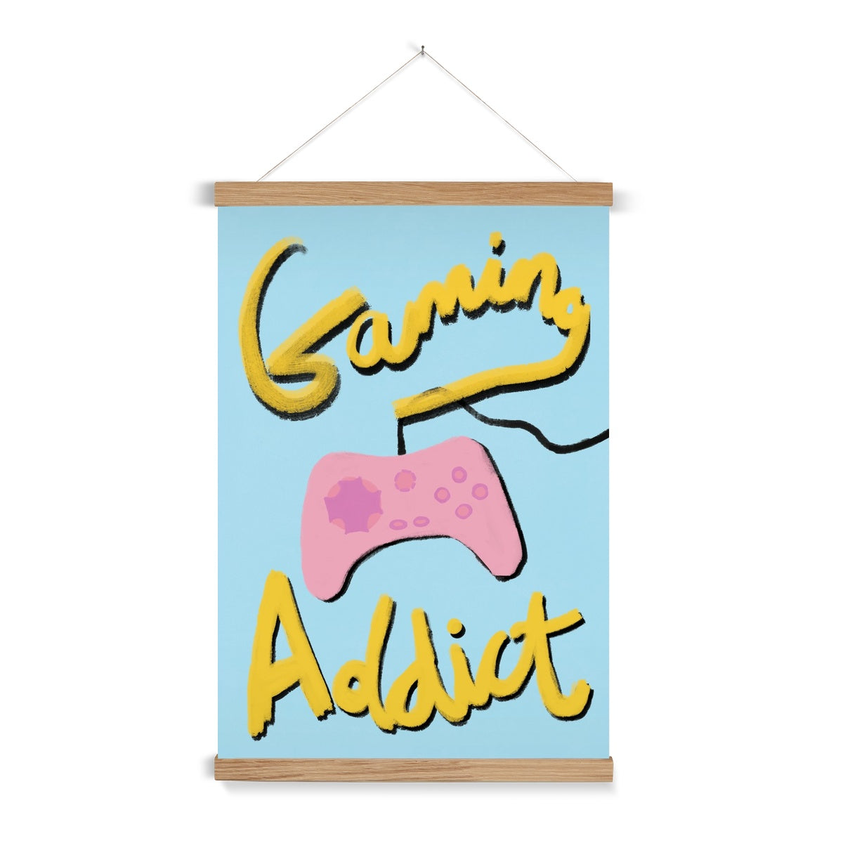 Gaming Addict Print - Light Blue, Yellow, Pink Fine Art Print with Hanger