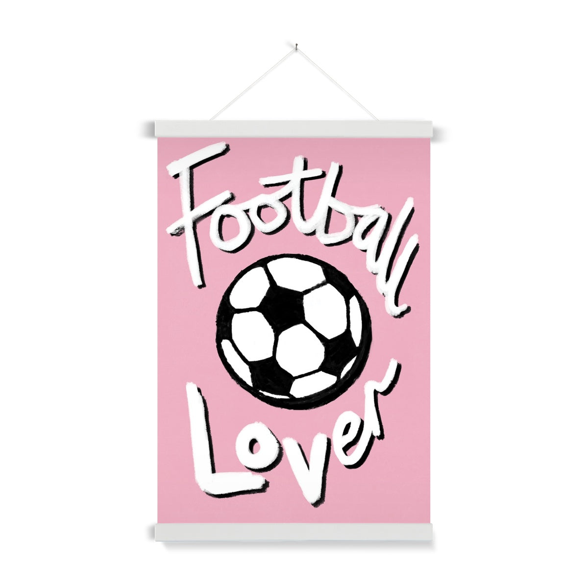 Football Lover Print - Light Pink, White, Black Fine Art Print with Hanger