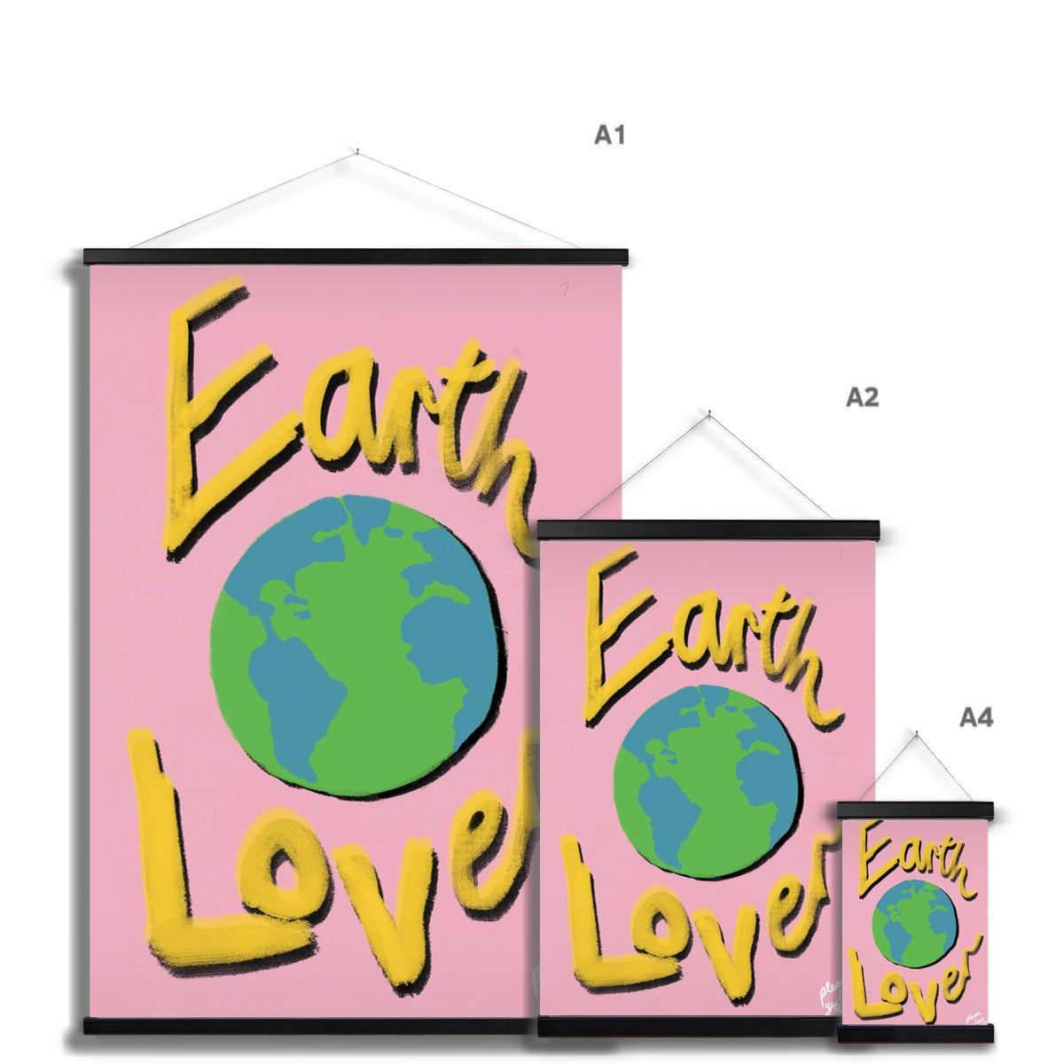 Earth Lover Print - Light Pink, Yellow Fine Art Print with Hanger