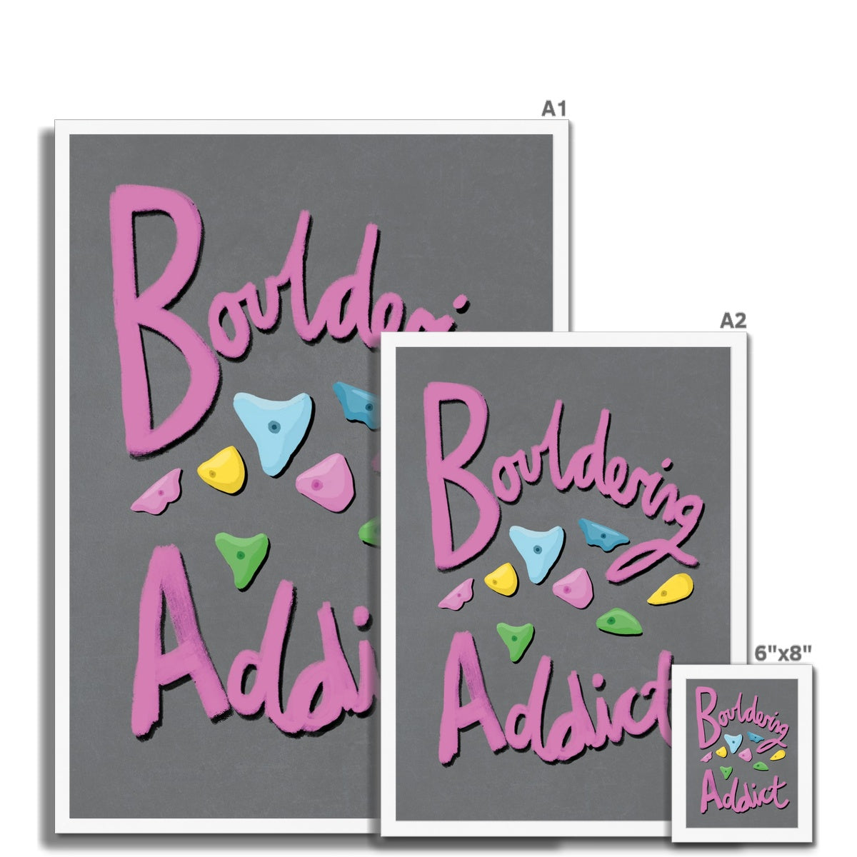 Bouldering Addict - Light Grey and Pink Framed Print