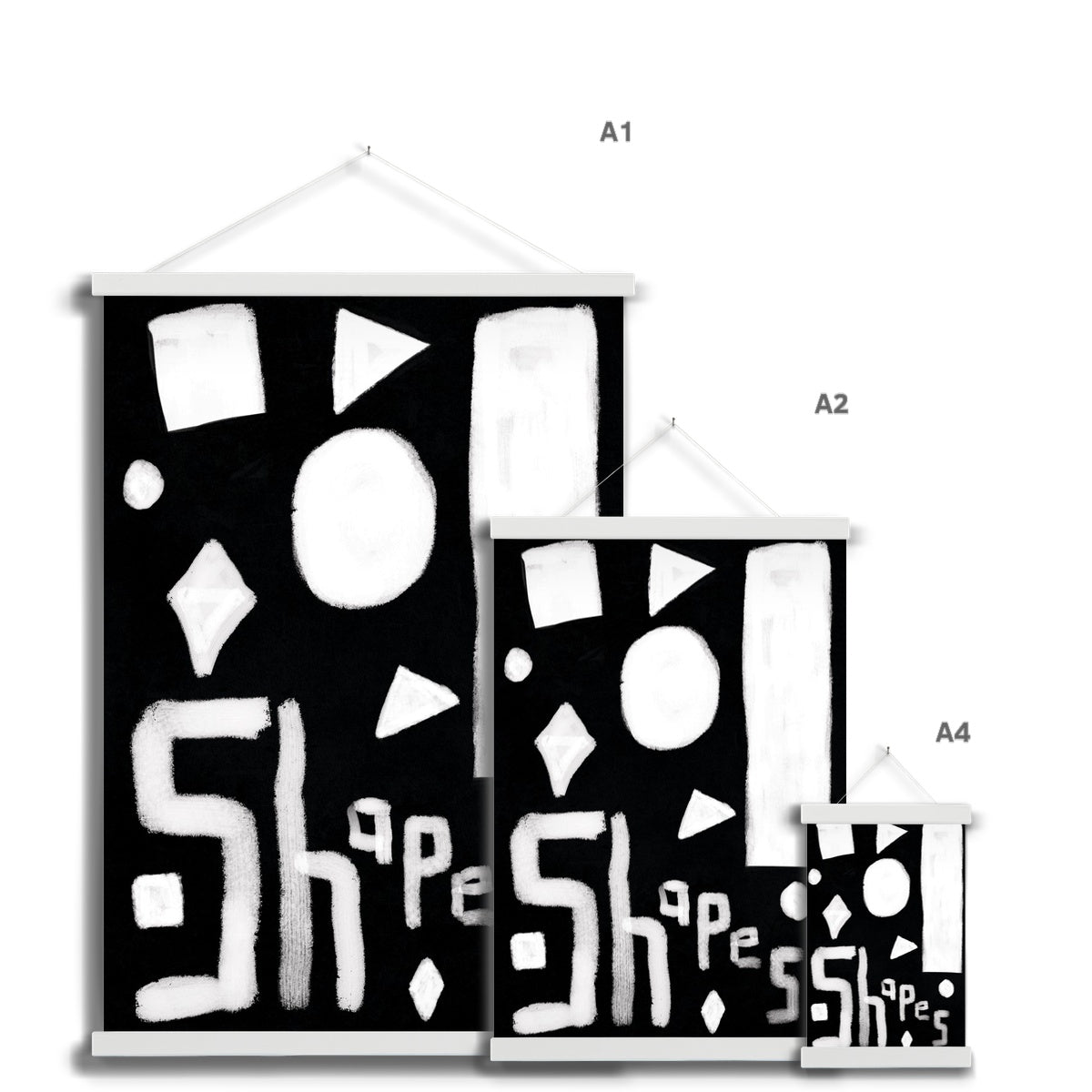 Shapes Print - Black, white Fine Art Print with Hanger