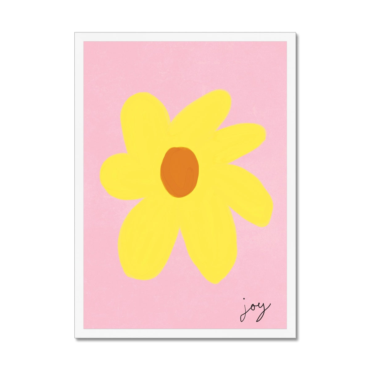 Joy Flower Print - Pink, Yellow, Brown Framed Print