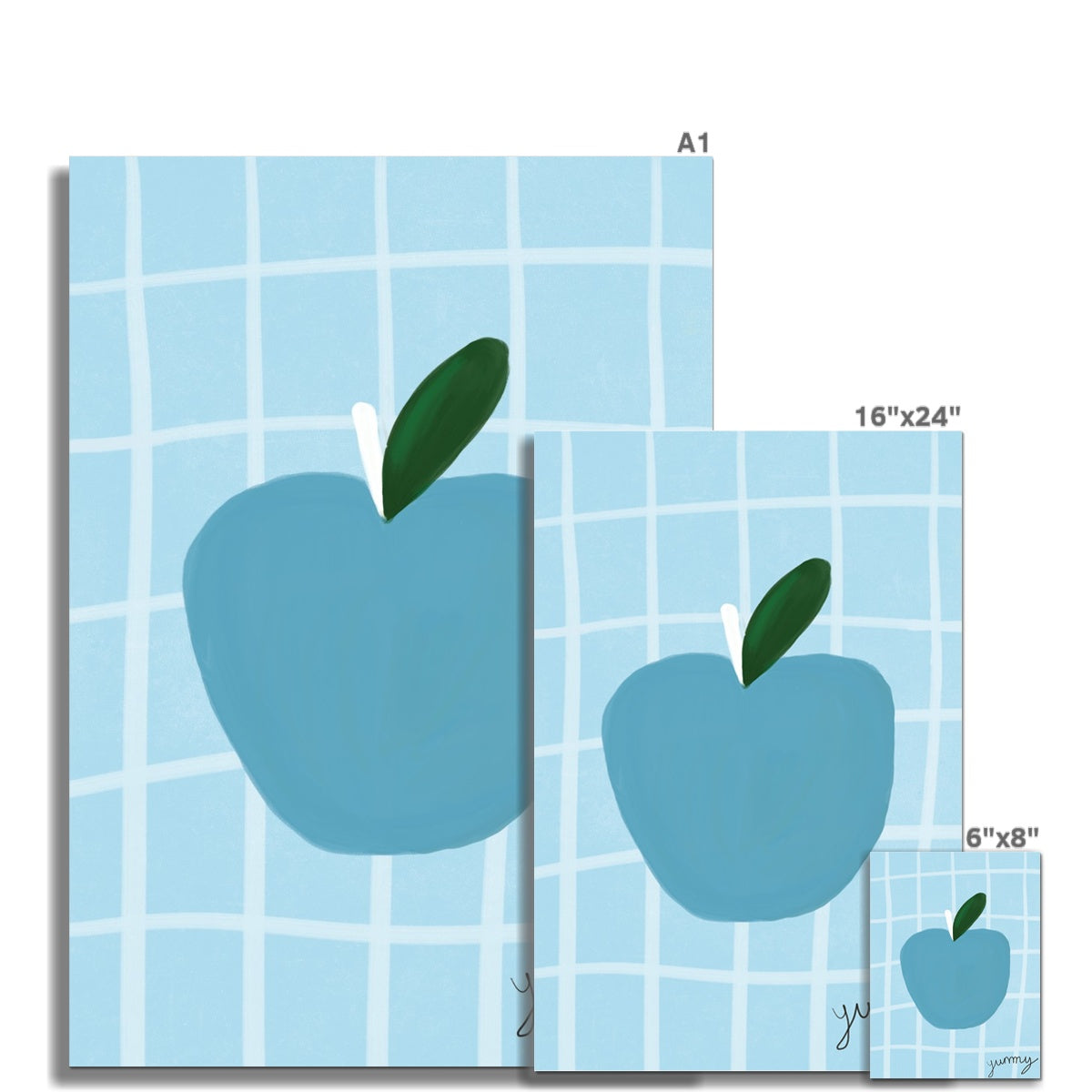 Yummy Apple Print - Blue, Dark Blue Fine Art Print