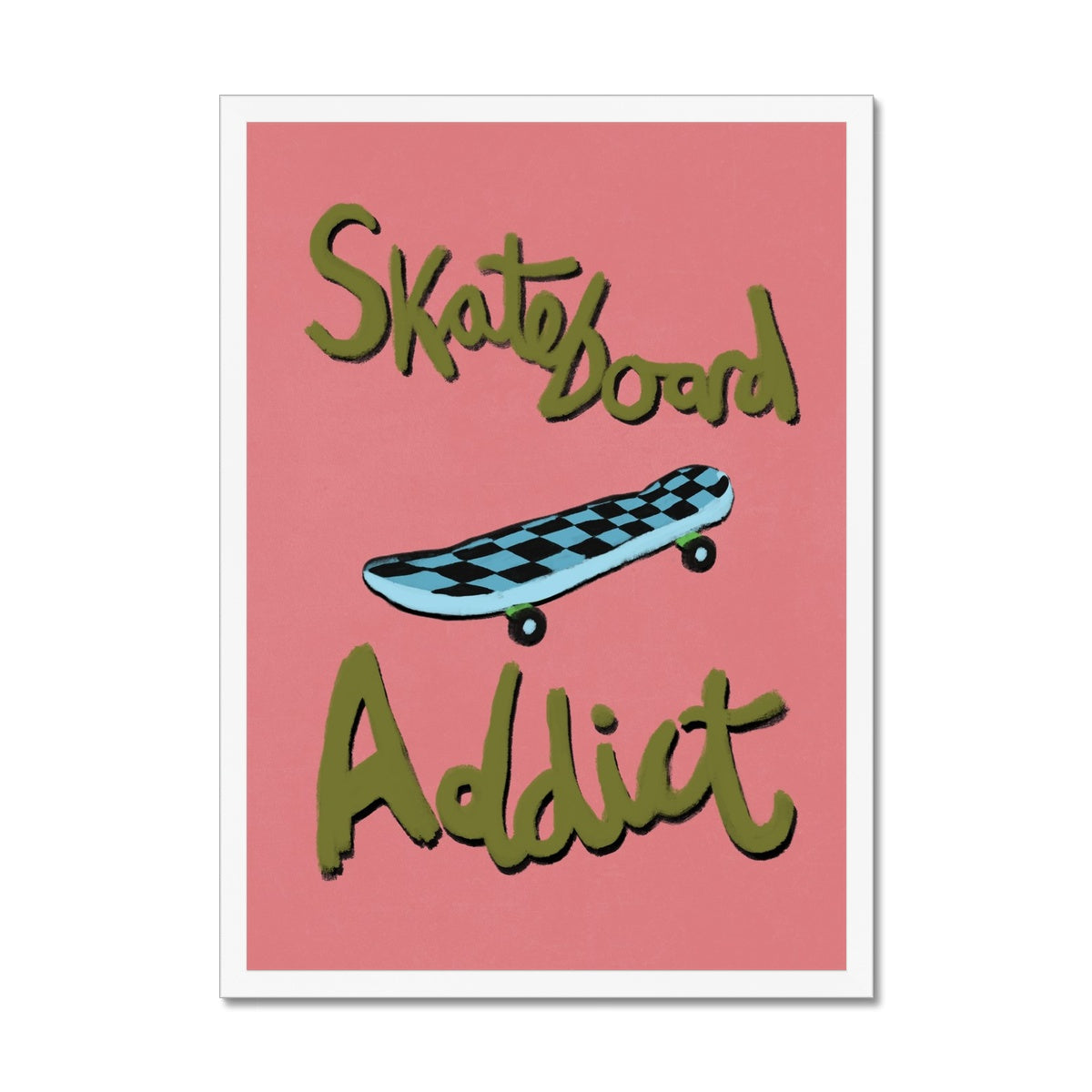 Skateboard Addict - Coral, Olive Green, Blue Framed Print