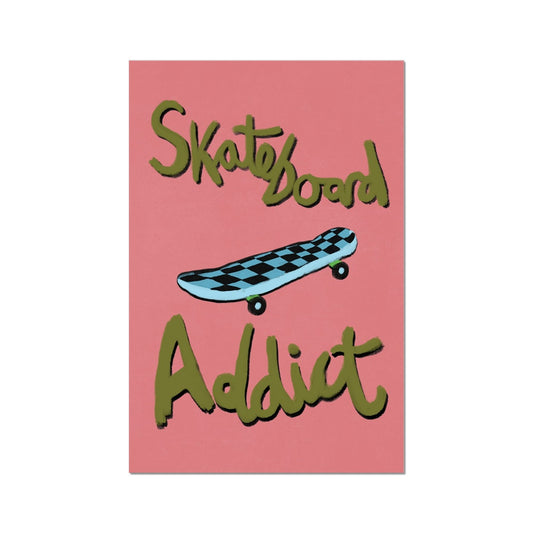 Skateboard Addict - Coral, Olive Green, Blue Fine Art Print