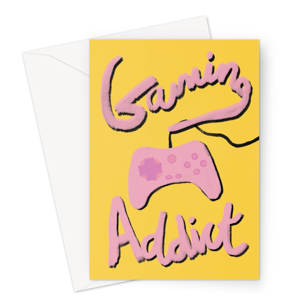 Gaming Addict Print - Yellow, Pink Greeting Card