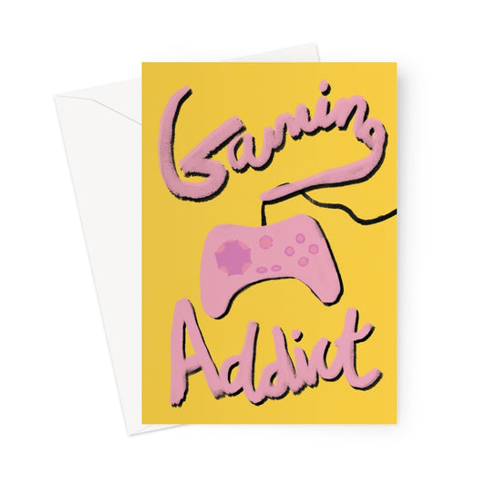 Gaming Addict Print - Yellow, Pink Greeting Card