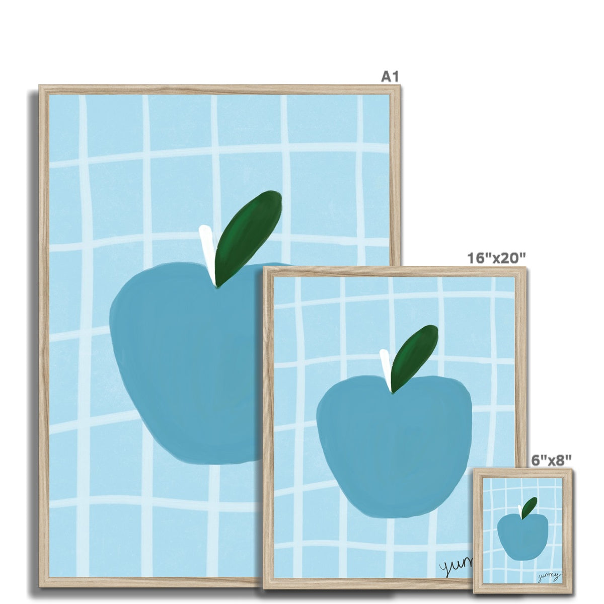 Yummy Apple Print - Blue, Dark Blue Framed Print