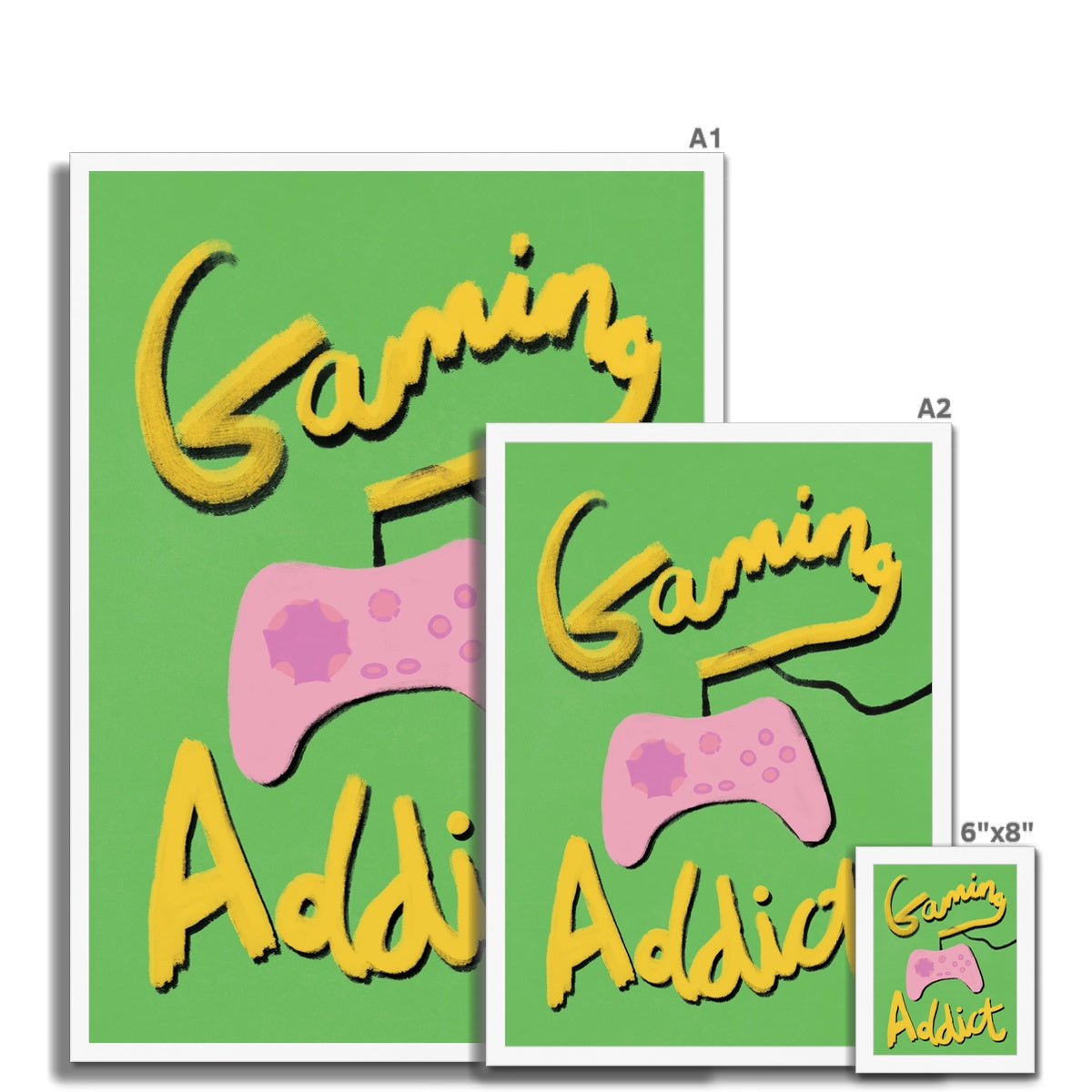 Gaming Addict Print - Green, Yellow, Pink Framed Print