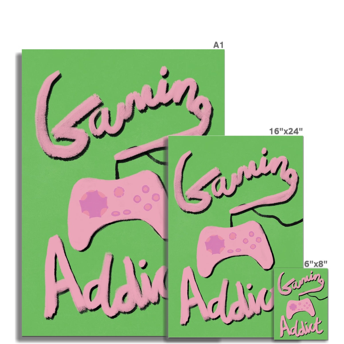 Gaming Addict Print - Green, Pink Fine Art Print