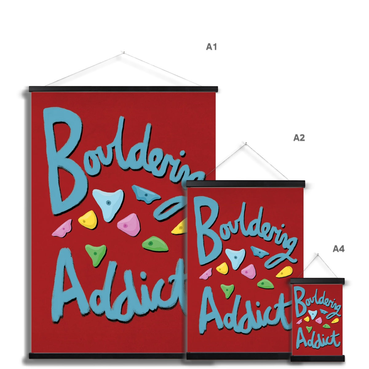 Bouldering Addict - Red and Blue Fine Art Print with Hanger