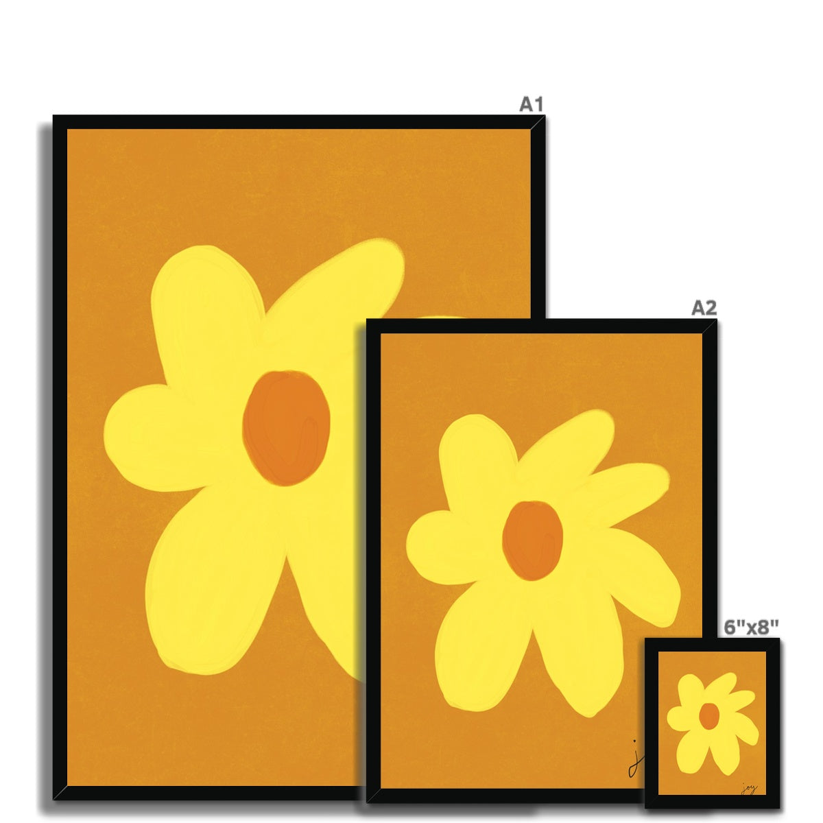 Joy Flower Print - Brown, Yellow Framed Print