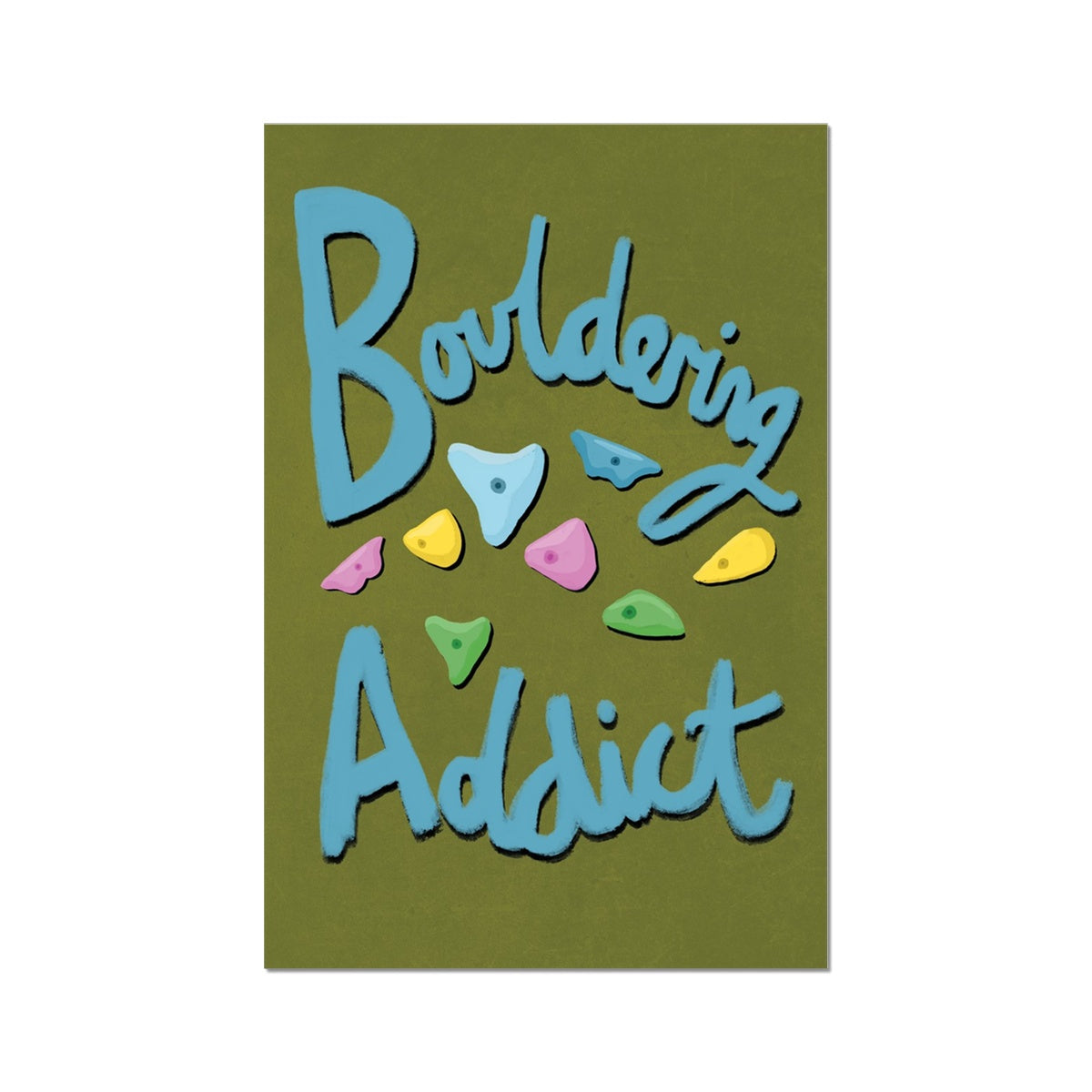 Bouldering Addict - Olive Green and Blue Fine Art Print