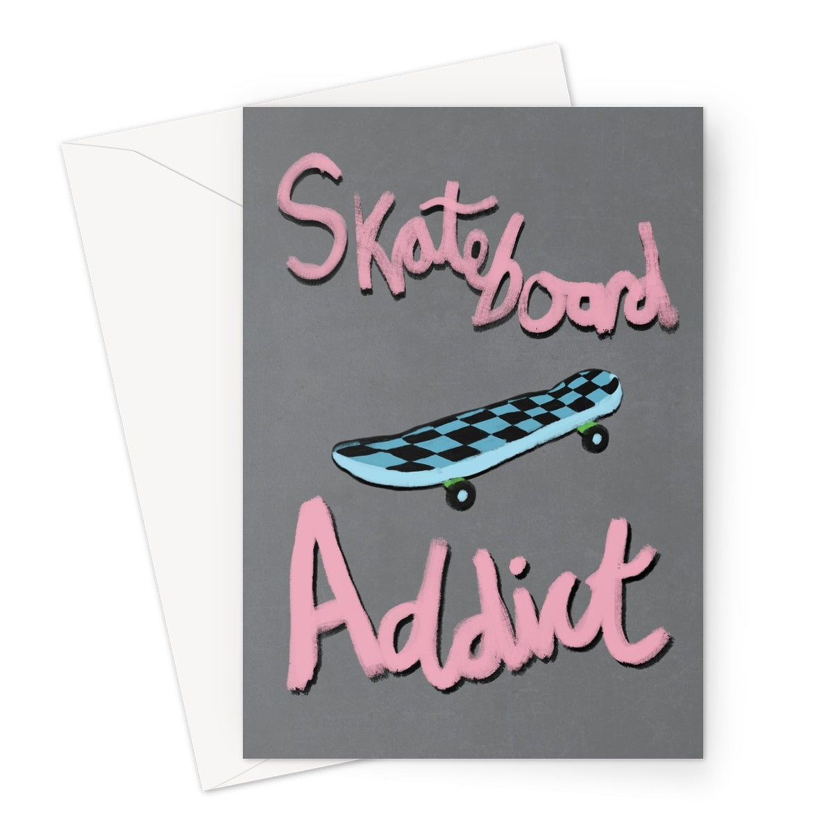 Skateboard Addict - Light Grey, Pink, Blue Greeting Card