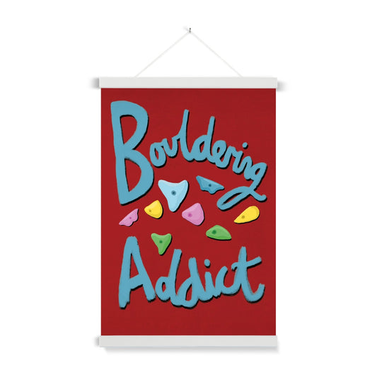 Bouldering Addict - Red and Blue Fine Art Print with Hanger