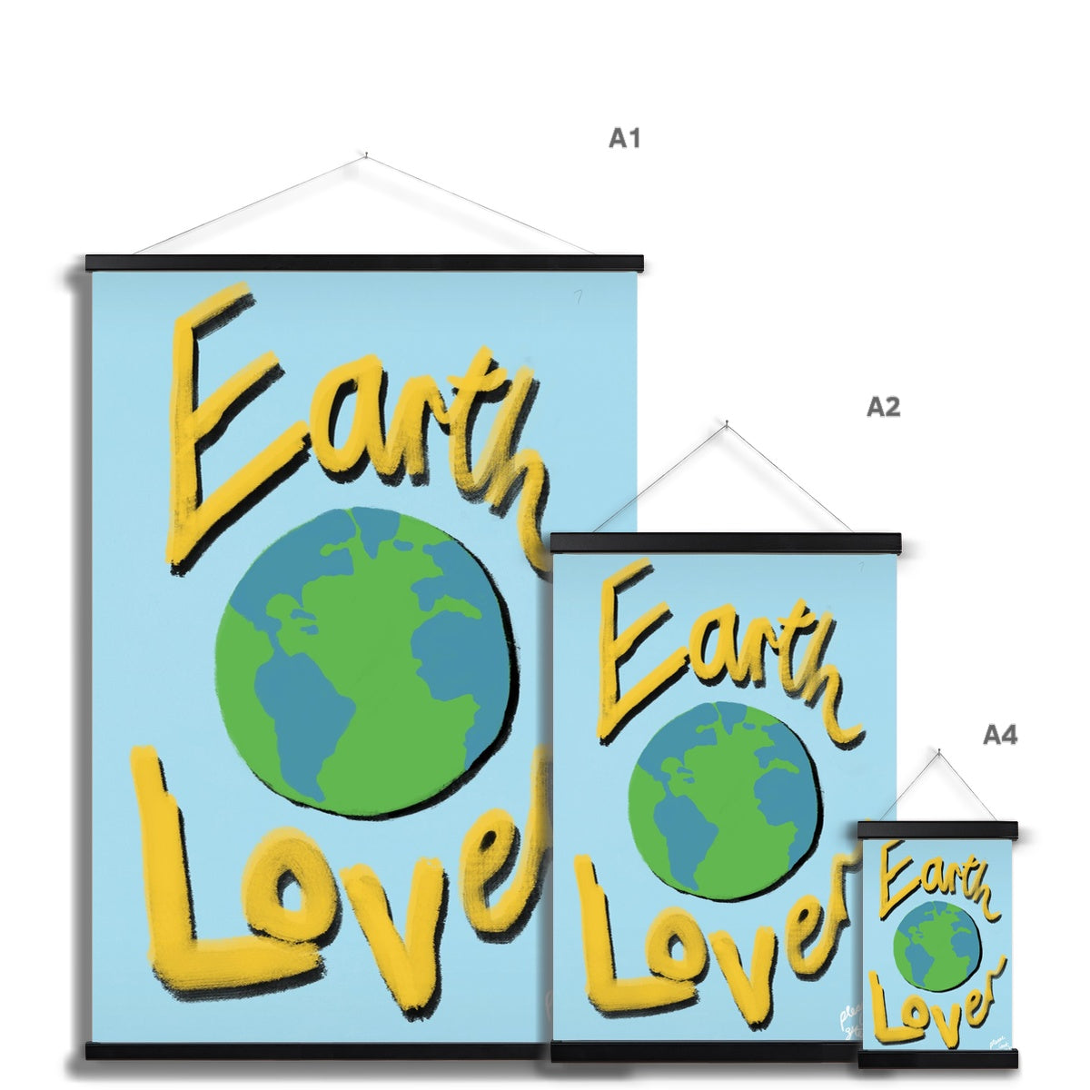 Earth Lover Print - Blue, Yellow Fine Art Print with Hanger