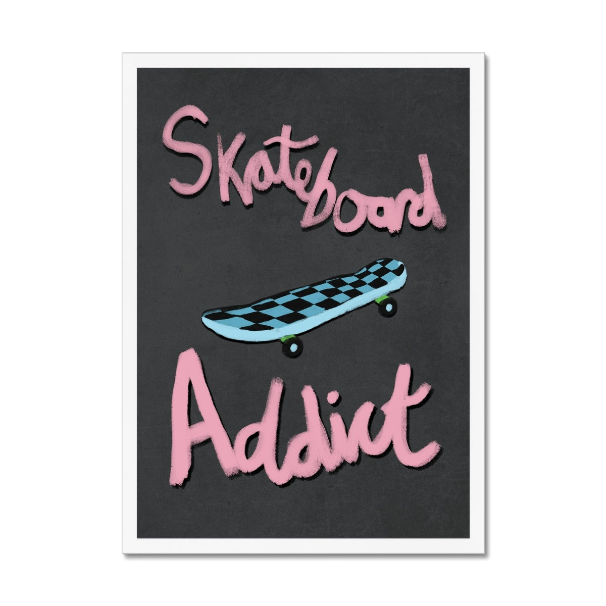 Skateboard Addict Grey, Pink, Blue Framed Print
