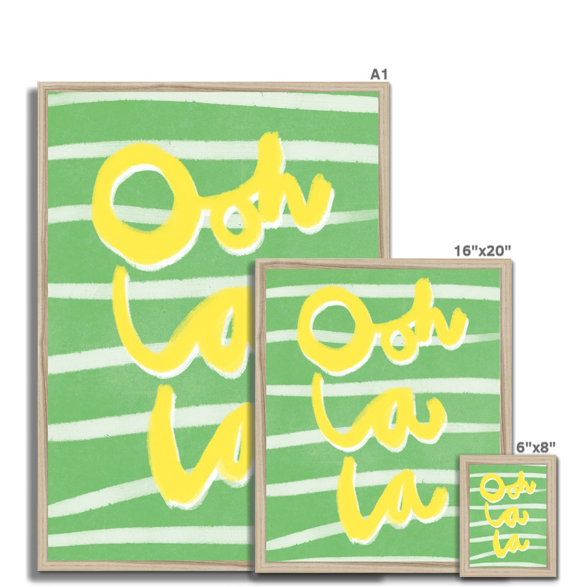 Ooh La La Art Print - Green, Yellow and White Framed Print