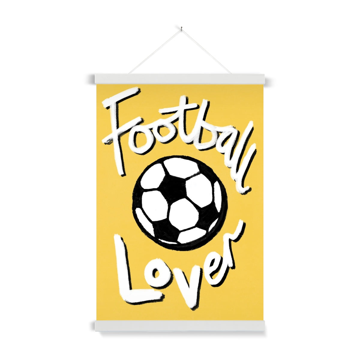 Football Lover Print - Yellow, White, Black Fine Art Print with Hanger