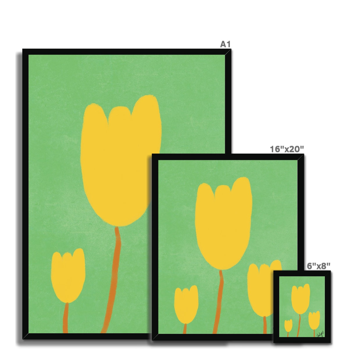 Tulips Print - Green, Yellow Framed Print