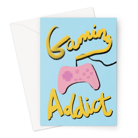 Gaming Addict Print - Light Blue, Yellow, Pink Greeting Card