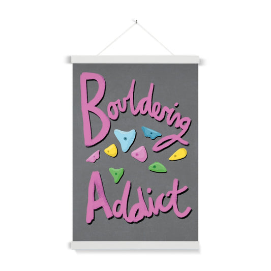 Bouldering Addict - Light Grey and Pink Fine Art Print with Hanger