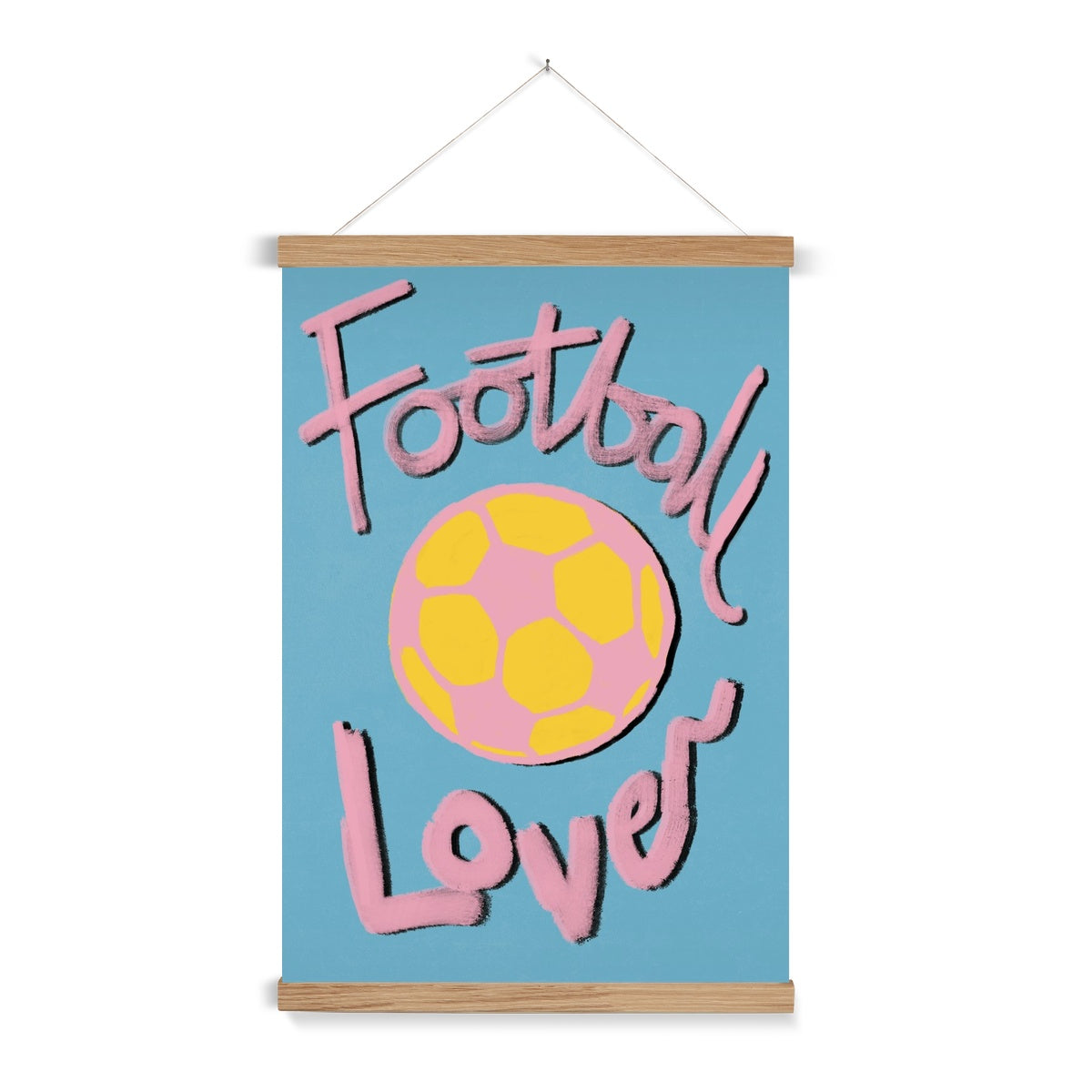 Football Lover Print - Blue, Yellow, Pink Fine Art Print with Hanger