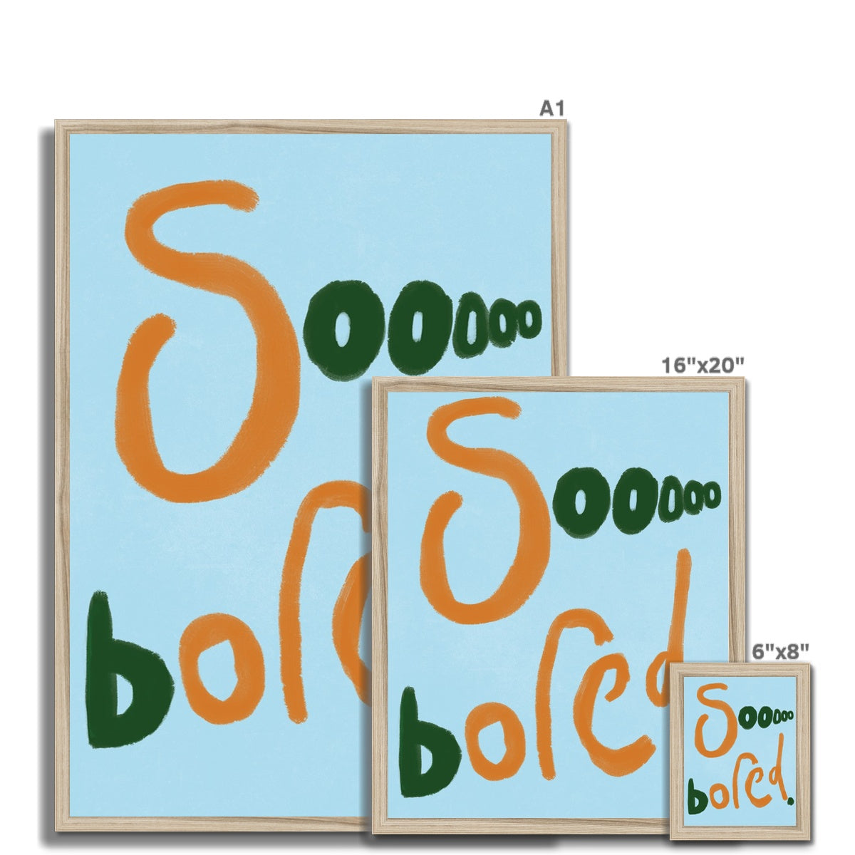 Sooooo Bored Print - Blue, Brown, Dark Green Framed Print