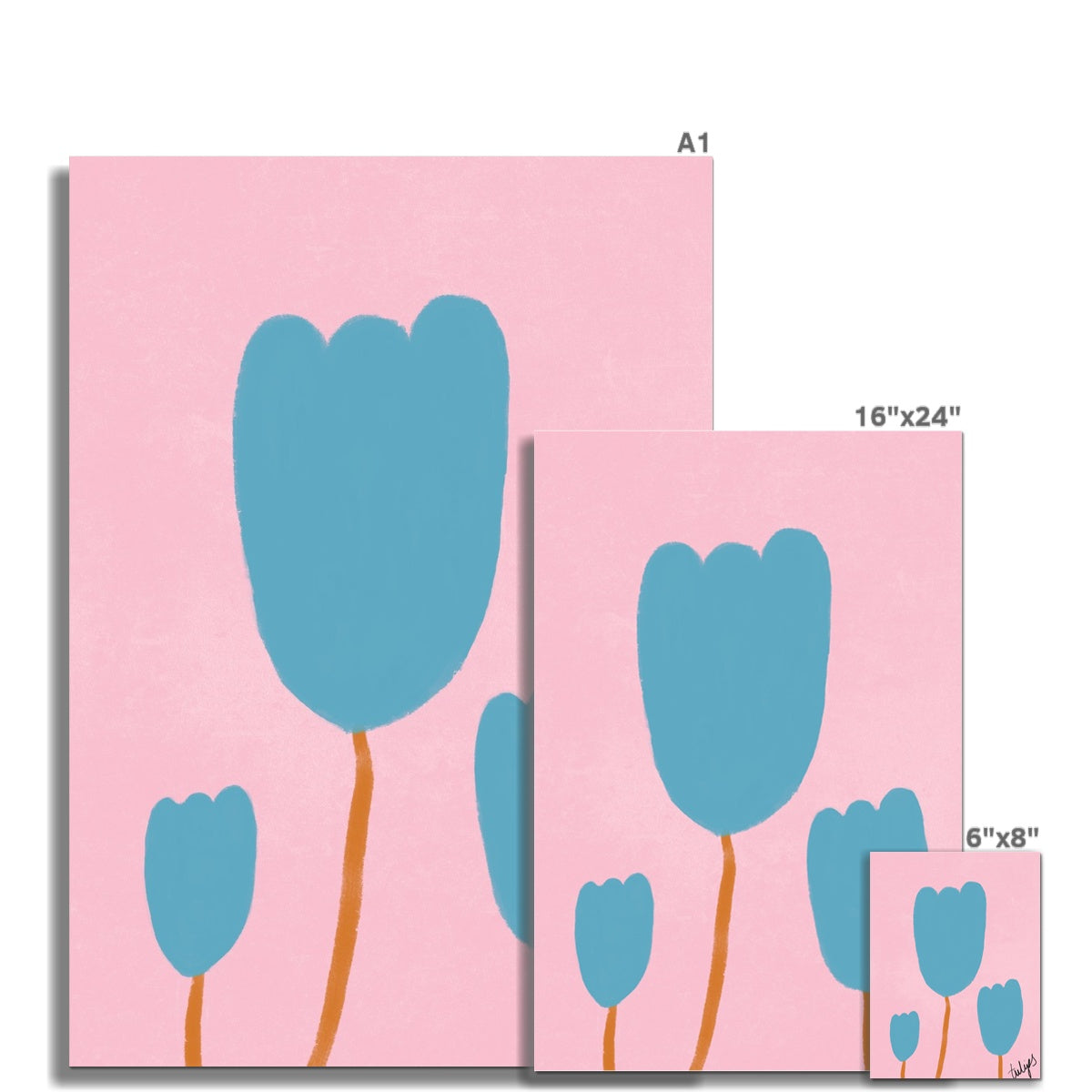 Tulips Print - Pink, Blue Fine Art Print