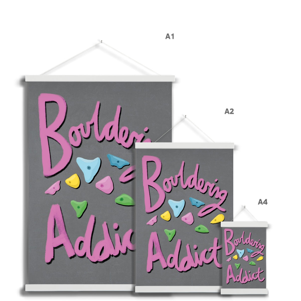 Bouldering Addict - Light Grey and Pink Fine Art Print with Hanger