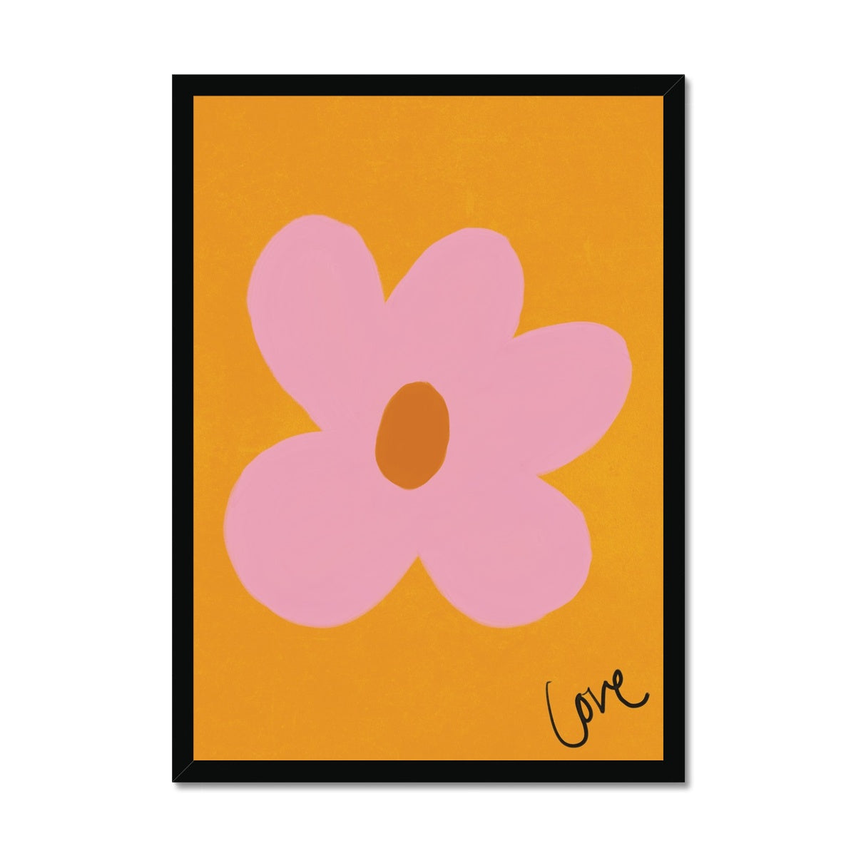 Love Flower Print-Brown, Pink, Brown Framed Print