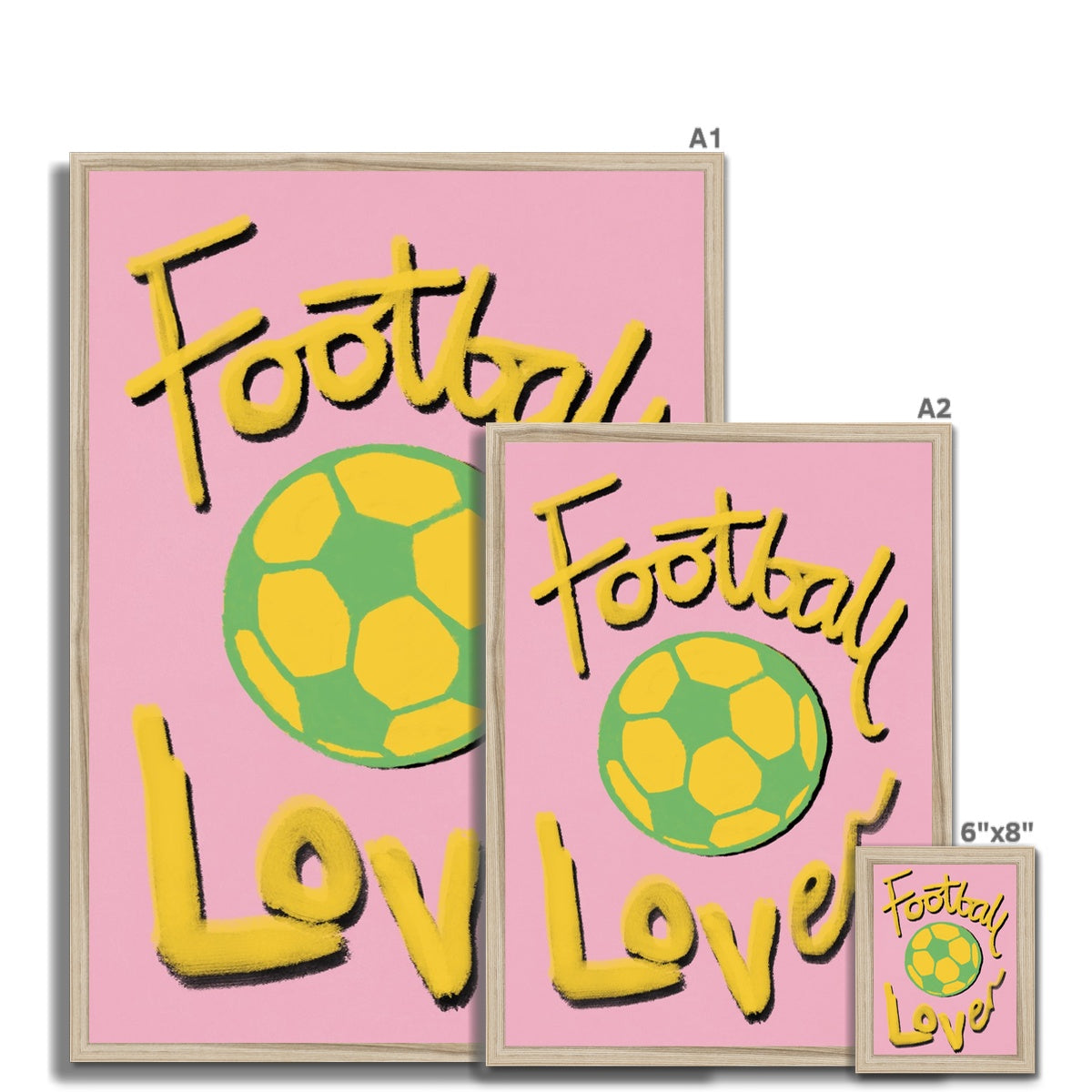 Football Lover Print - Pink, Yellow, Green Framed Print