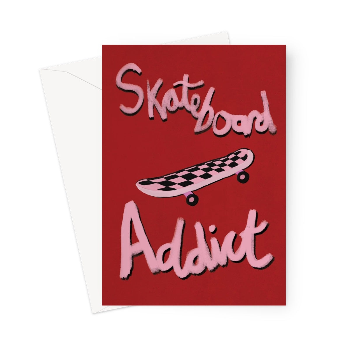 Skateboard Addict - Red, Pink Greeting Card