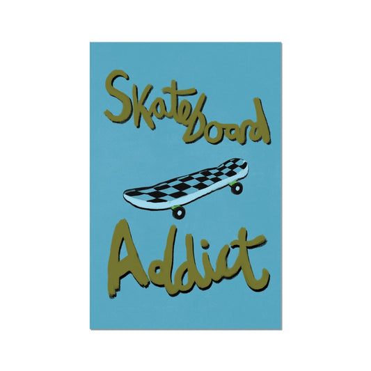 Skateboard Addict - Olive Green, Blue Fine Art Print