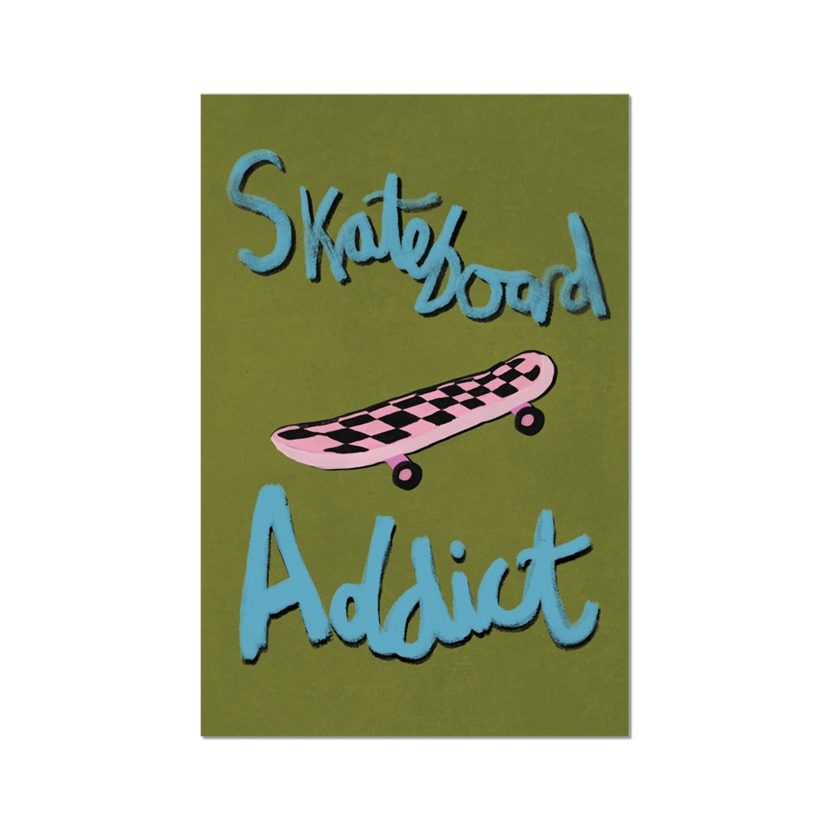 Skateboard Addict - Olive Green, Blue, Pink Fine Art Print