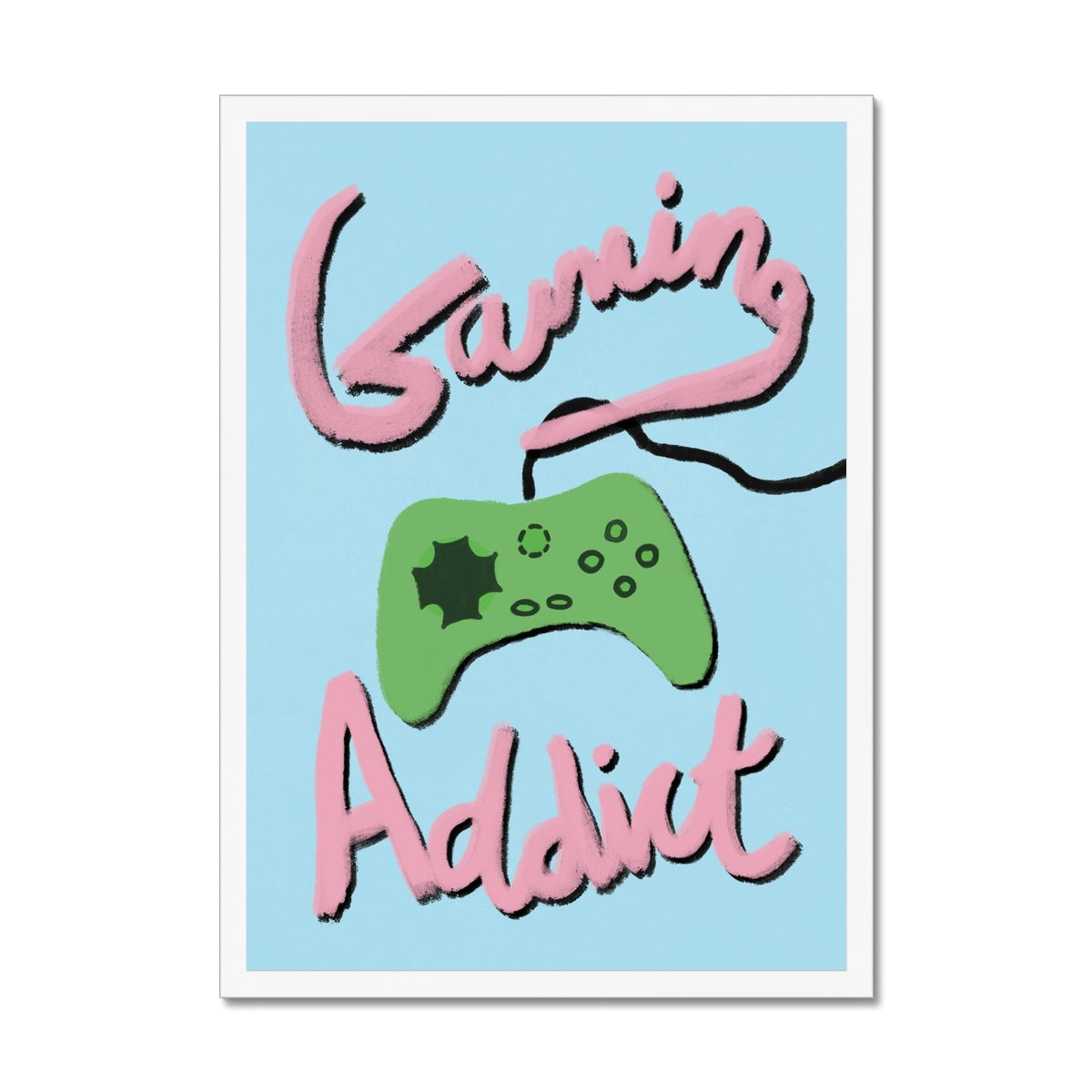 Gaming Addict Print - Light Blue, Pink, Green Framed Print